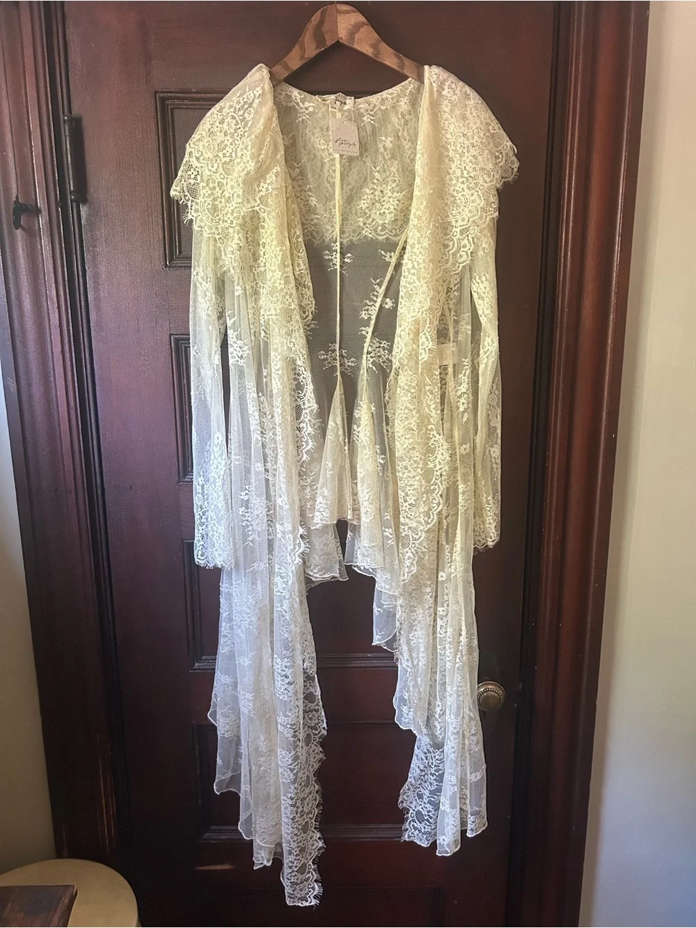 Free People x Nigel Preston Maud Lace Duster Sheer Hi-Low Ruffle NWT One Size - Picture 6 of 11